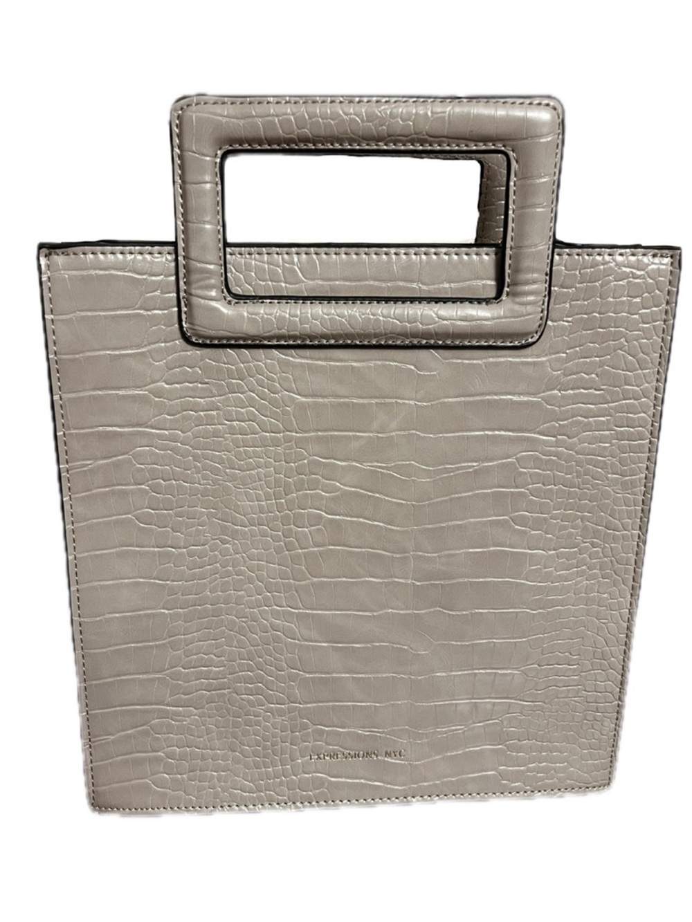 Expressions NYC Vegan faux leather taupe croc embossed Handbag Crossbody Strap